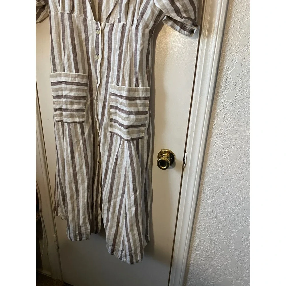 Free People Striped Midi Dress in Cream and Taupe
